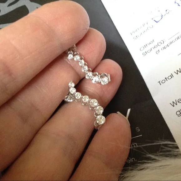 Vintage Kay’s 14k White Gold Diamond Journey Earrings, 1-Carat Total, & Certific - Picture 6 of 14